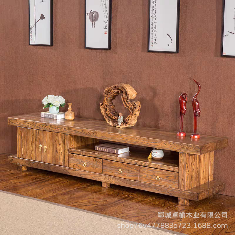 Old Elm Wood Full Solid Wood TV Cabinet Storage Cabinet Integrated Living Room Chinese Floor Cabinet TV Cabinet Bedroom Video