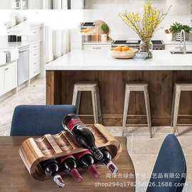 酒店餐厅吧台桌面红酒架木制椭圆形收纳架实木双层葡萄酒展示架