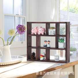 跨境实木收纳博古架多格隔板装饰摆件木质储物架免打孔木质置物架