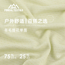 150g羊毛单面提花运动T恤面料 羊毛锦纶混纺平纹提花透气运动布料