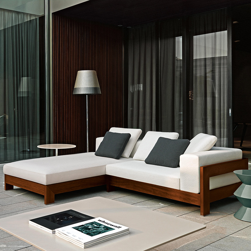 Sofá al aire libre villa al aire libre Hotel Patio jardín teca ocio combinación protección solar sofá impermeable muebles de madera maciza