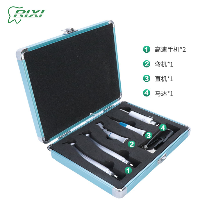 Teléfono móvil dental de alta velocidad, dos altos y uno bajo, máquina dobladora de canal exterior tipo prensa, teléfono móvil oral con motor de 4 orificios