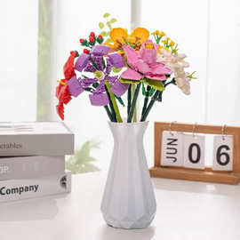 单支永生花朵积木玫瑰花向日葵积木花diy手工拼装摆件玩具送女友