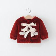 童装女童外套冬季加厚婴儿童女宝宝蝴蝶结仿皮草毛毛外衣小童冬装