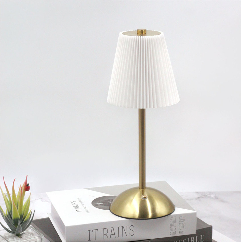 Cross-Border Led Beige Fabric Pleated Rechargeable Night Light Bar Bar Bed Cordless Surface Lamp Export Table Lamp Decorative Lamp