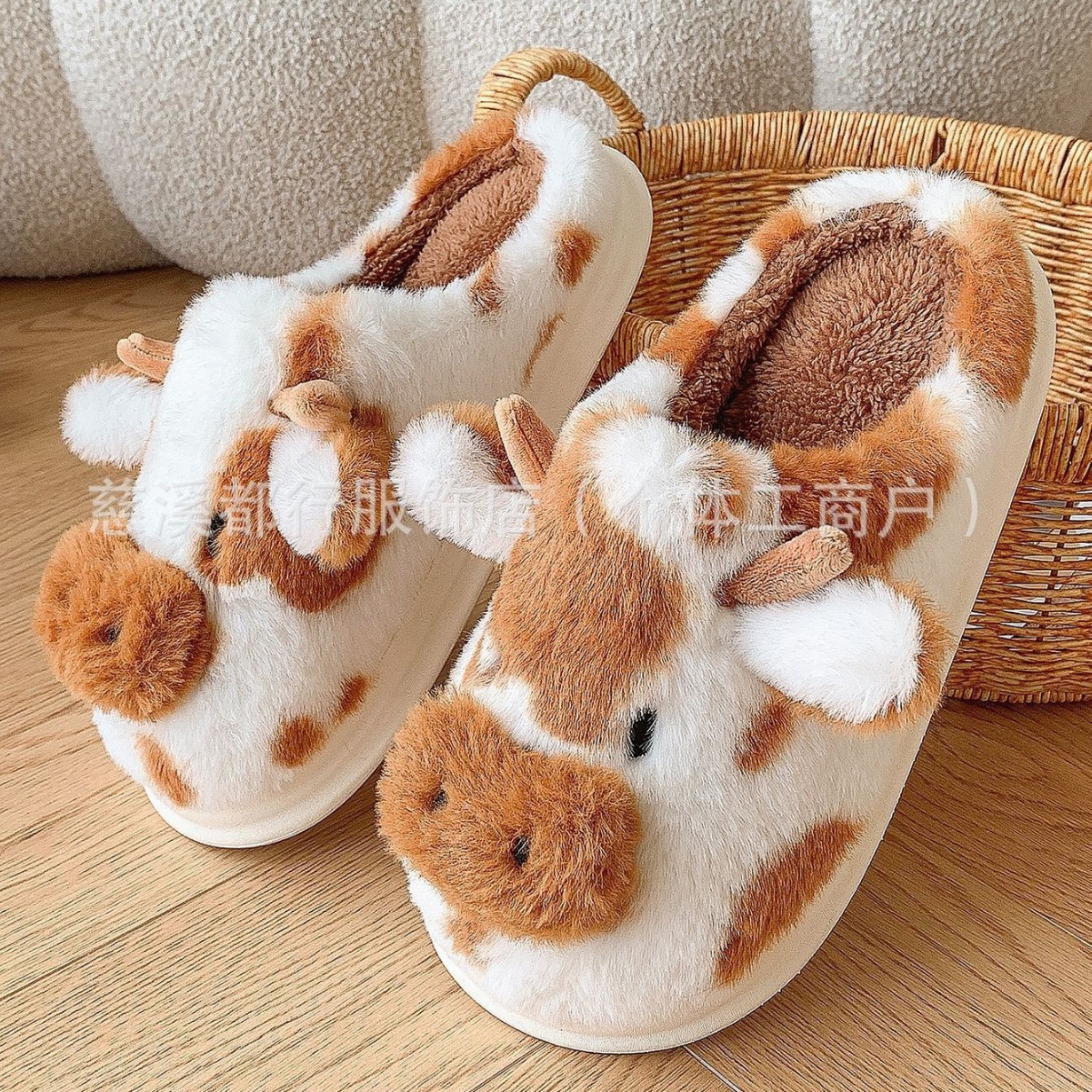 Transfronterizos manchas lana de vaca interior zapatillas de algodón para el hogar otoño y invierno calentamiento peluche grueso zapatillas casuales