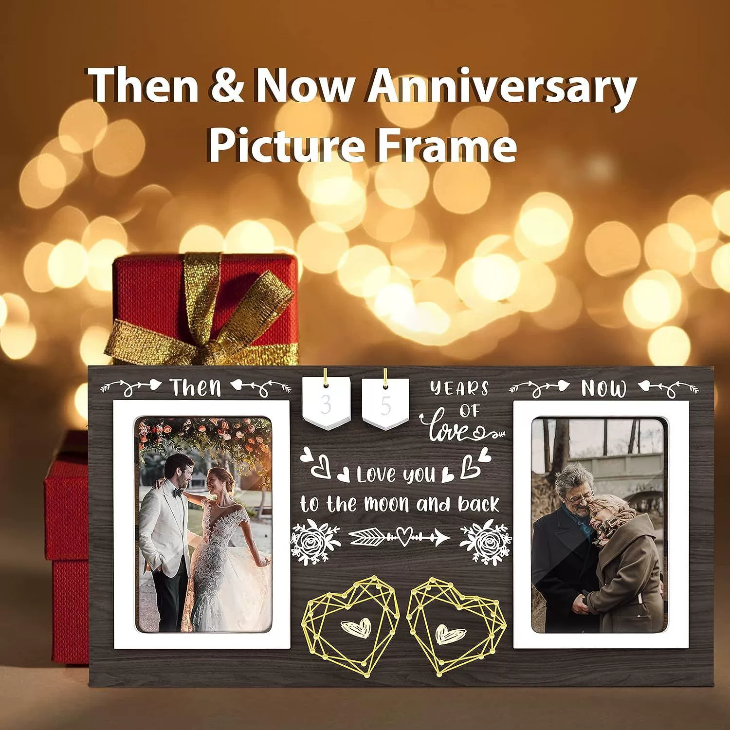 Деревянная Свадебная мемориальная фоторамка креативный стол для родителей подвесная фоторамка в форме сердца с двойной обмоткой сердцебиения