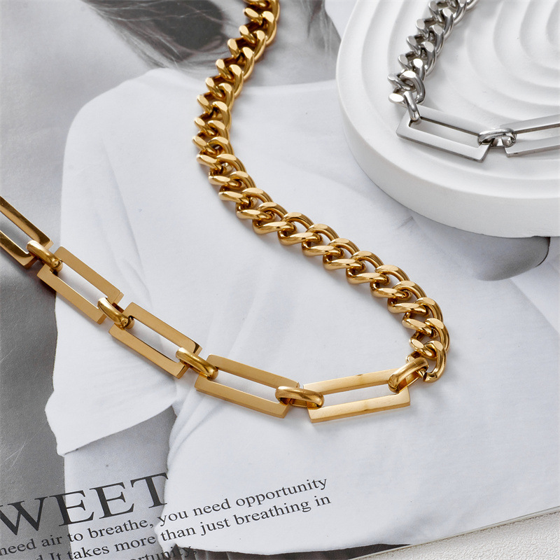 Hip Hop Fashion Stainless Steel Clavicle Chain stitching chain necklace