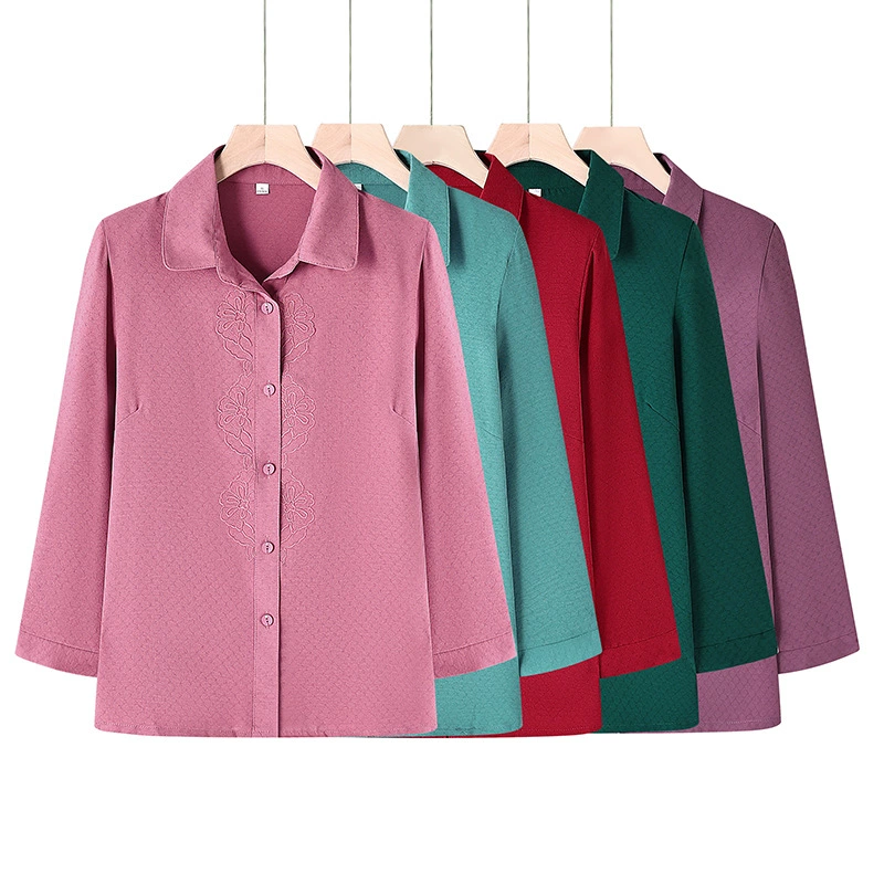 Бабушка летняя рубашка с рукавами из семи частей темпераментный костюм Тан топ средняя и пожилая женская мама летняя тонкая вышитая рубашка