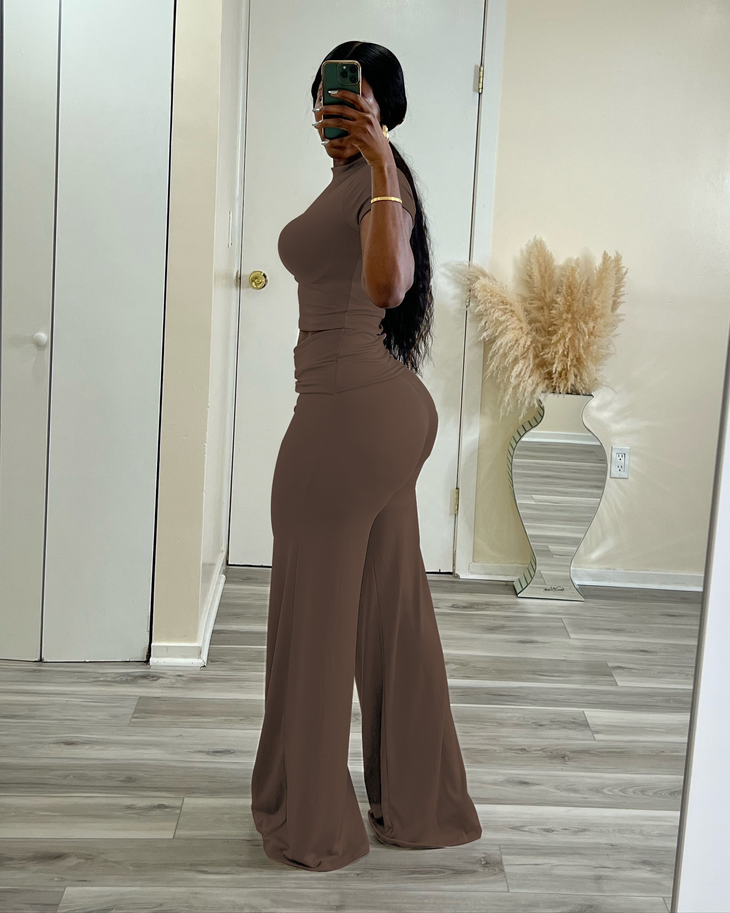 High Waisted Slimming Wide Leg Trouser And Top Two Piece Set_voghion.com