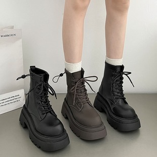 American Style Retro British Style Thick Heel Platform Martin Boots Women's 2024 New Summer Brown All-match Short Boots