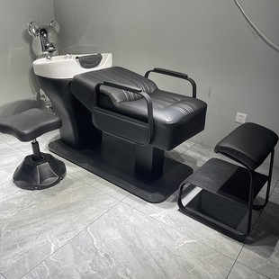 New Hot-Selling Black Warrior Shampoo Bed, Hair Salon Special Ceramic Basin, Barber Shop Flushing Bed, Semi-Reclining Bed, Multi-Functional Bed