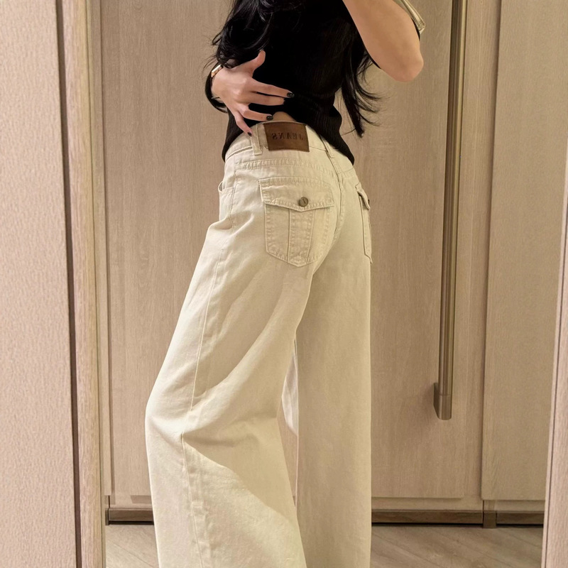 Petite American-Style Light-Colored Wide-Leg Jeans for Women, Low-Waisted, Loose-Fitting, Slimming, Straight-Cut, Floor-Length Wide-Leg Pants for Women, Summer Thin Style