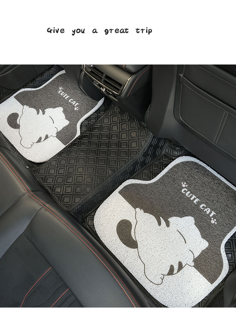 Cartoon car foot mat wall-mounted cat cute car foot mat wire ring wear-resistant stain-resistant easy-to-clean car floor mat