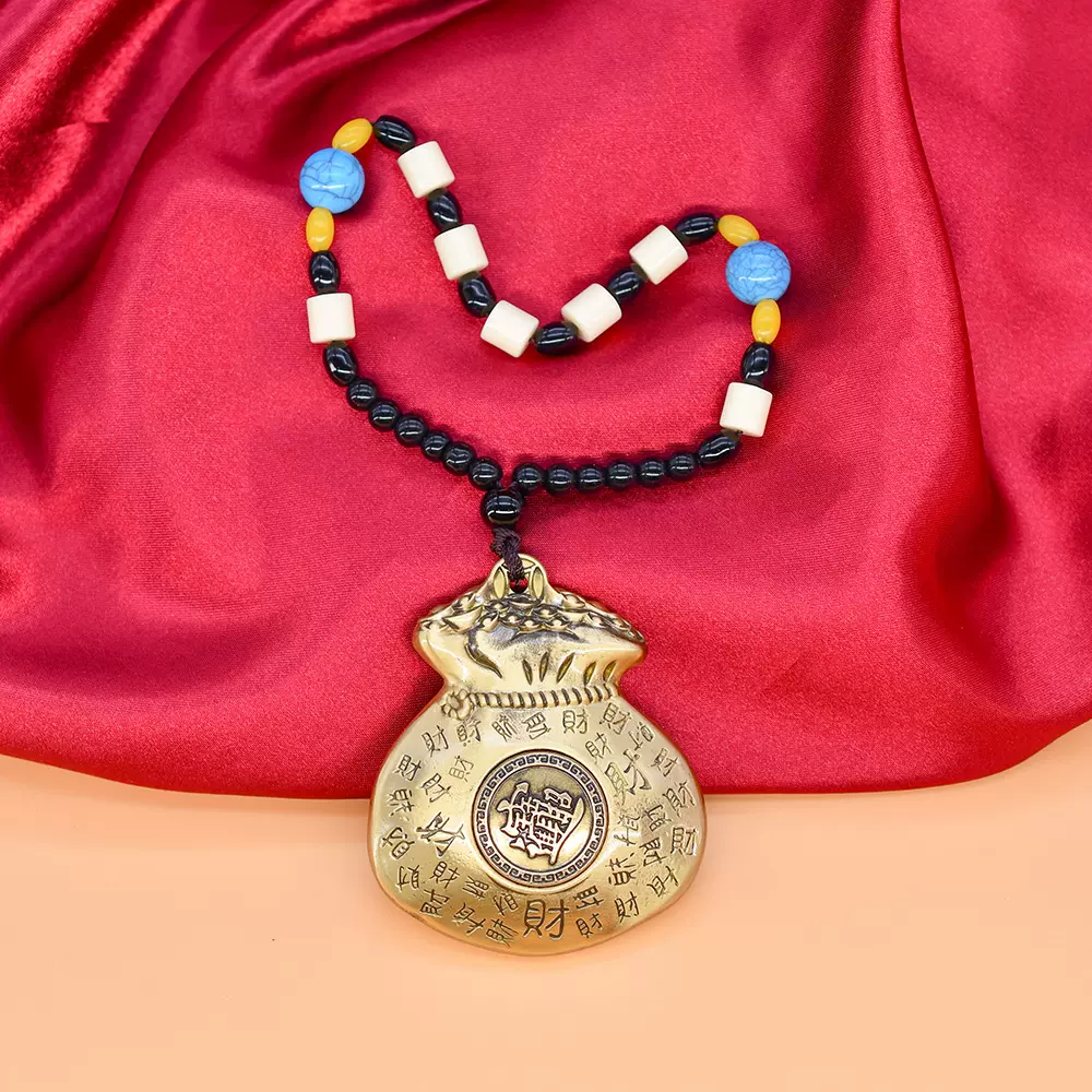 黄铜招米进宝福袋摆件送礼工艺品办公室客厅中式聚财金属手把件