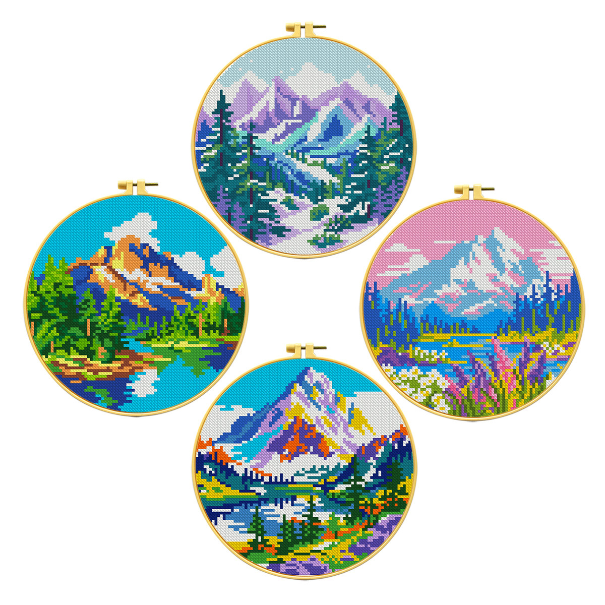 Colección de series de paisajes de montaña y río de punto de cruz real de Mona Lisa image 5