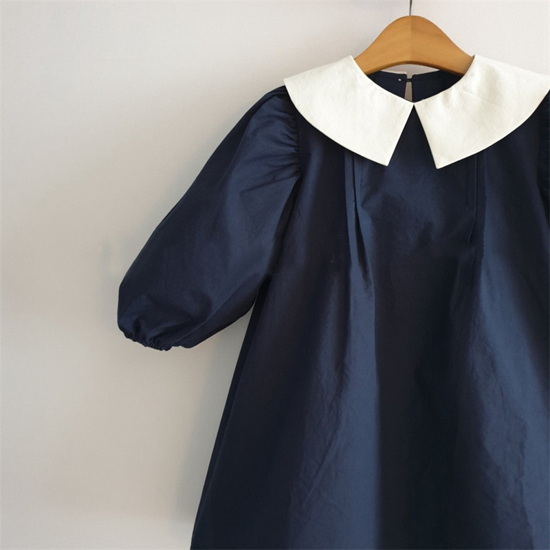 INS estilo coreano niñas 'primavera y otoño nuevo vestido moda estilo simple casual temperamento solapa puff manga vestido