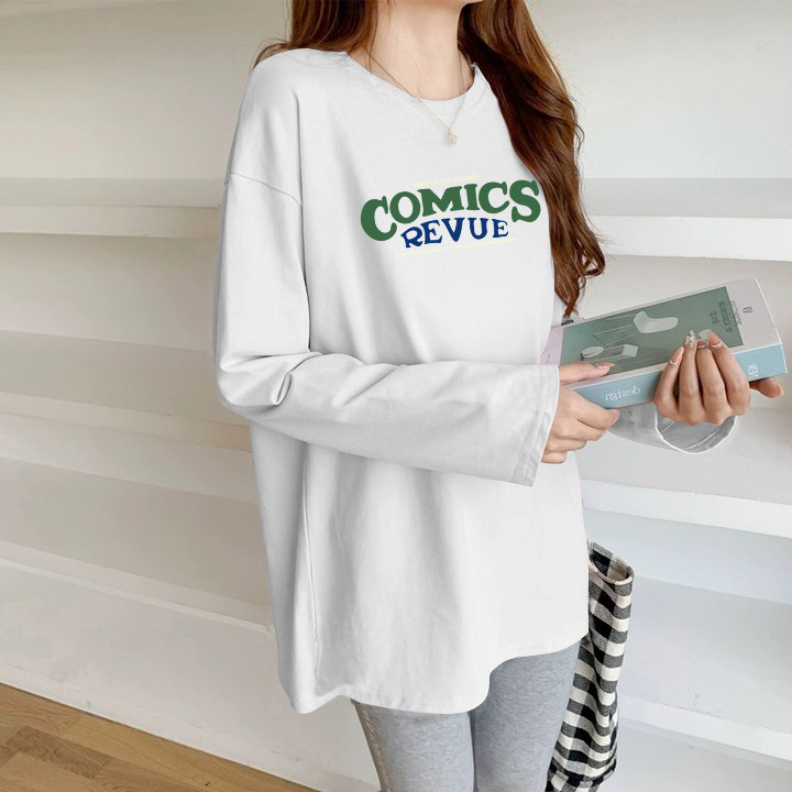 深灰色中长版洋派欧货大版T恤衫女士2025新款长袖纯棉T恤上衣ins|undefined