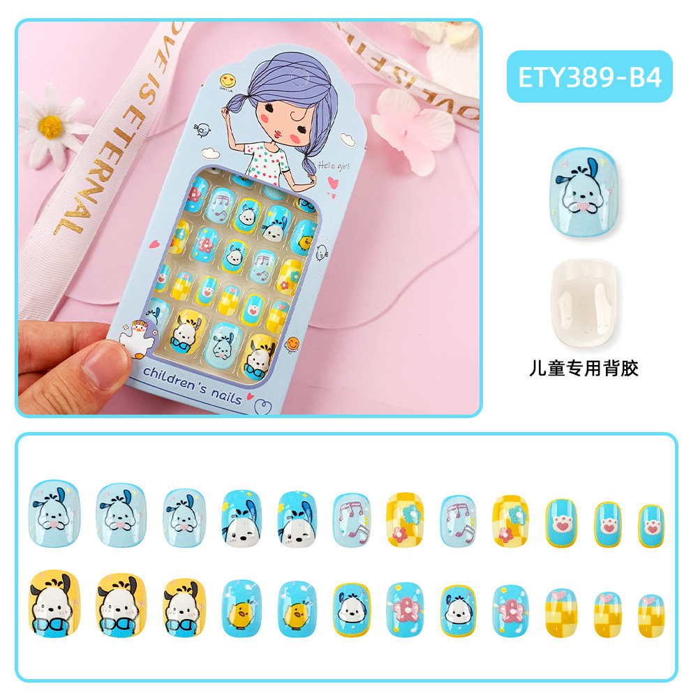 Uñas postizas adhesivas de moda para niños mayores, lindas pegatinas de uñas con dibujos animados, caja de 24 piezas de lindos parches de uñas. image 14
