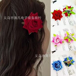 Atmospheric red flower headdress rose hairpin side clip side hairpin female 2026 new large flower headband hair accessories