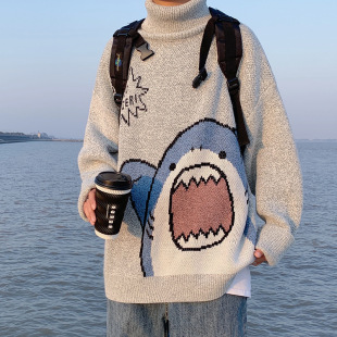 Winter Japanese Style Cartoon Turtleneck Couple Knitwear Men's Trendy Brand Loose Korean Style Knitwear Ins Hong Kong Style Jacket