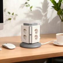 工厂私模欧规立式USB插座6位防过载防雷击欧标排插新品插排定制