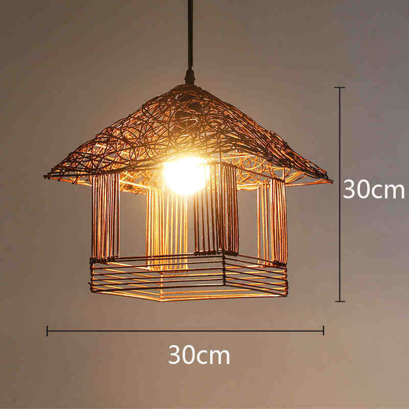 Lámpara de ratán ronda Nido Pájaro Casa sombrero paja bambú tejido lámpara creativa pastoral japonés retro balcón restaurante lámparas