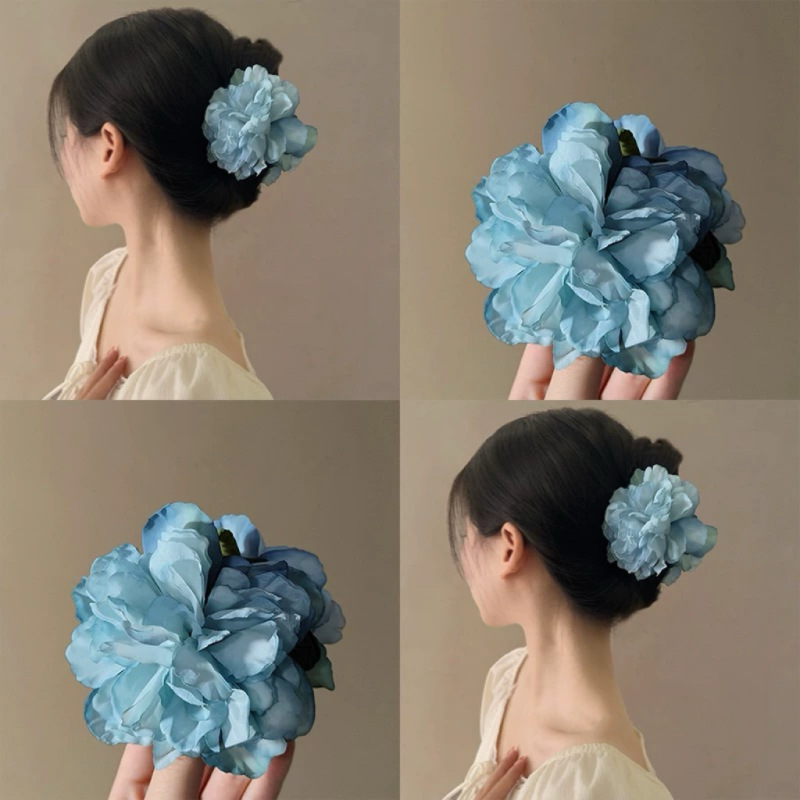 Clear Blue ~ Blue Peony Flower Clip Women's 2025 New Head Hair Shark Clip Super Fairy Atmosphere Hairpin