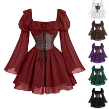 中世纪跨境新款泡泡袖连衣裙万圣节新款party束腰显瘦宫廷复古裙