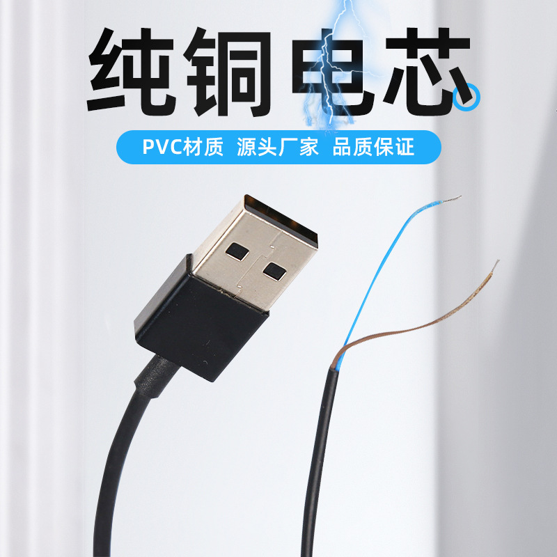 Night Light USB Cable 2-Core USB Cable Single Head 5V USB Fan Mosquito Killer Lamp Shaver USB Cable Factory