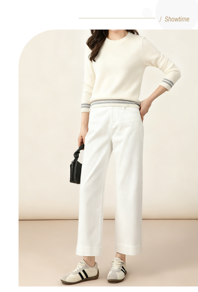 Quần jean nữ ống rộng cạp cao 9 phân, dáng suông slim fit, chất vải chống thấm — màu xanh nhạt chi tiết 8