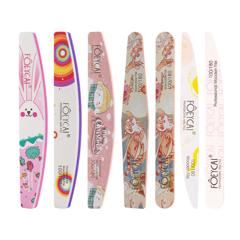 Nail File for Manicure, Cartoon Print, Double-Sided Ultra-Thin Polishing Strip, High-End Diamond-Shaped Semi-Circle File, Cross-Border Wholesale
