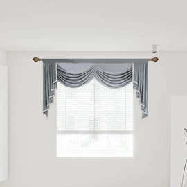 现货婚庆儿童房窗帘幔跨境成品窗帘高级灰仿丝绸欧式窗幔遮挡帘头