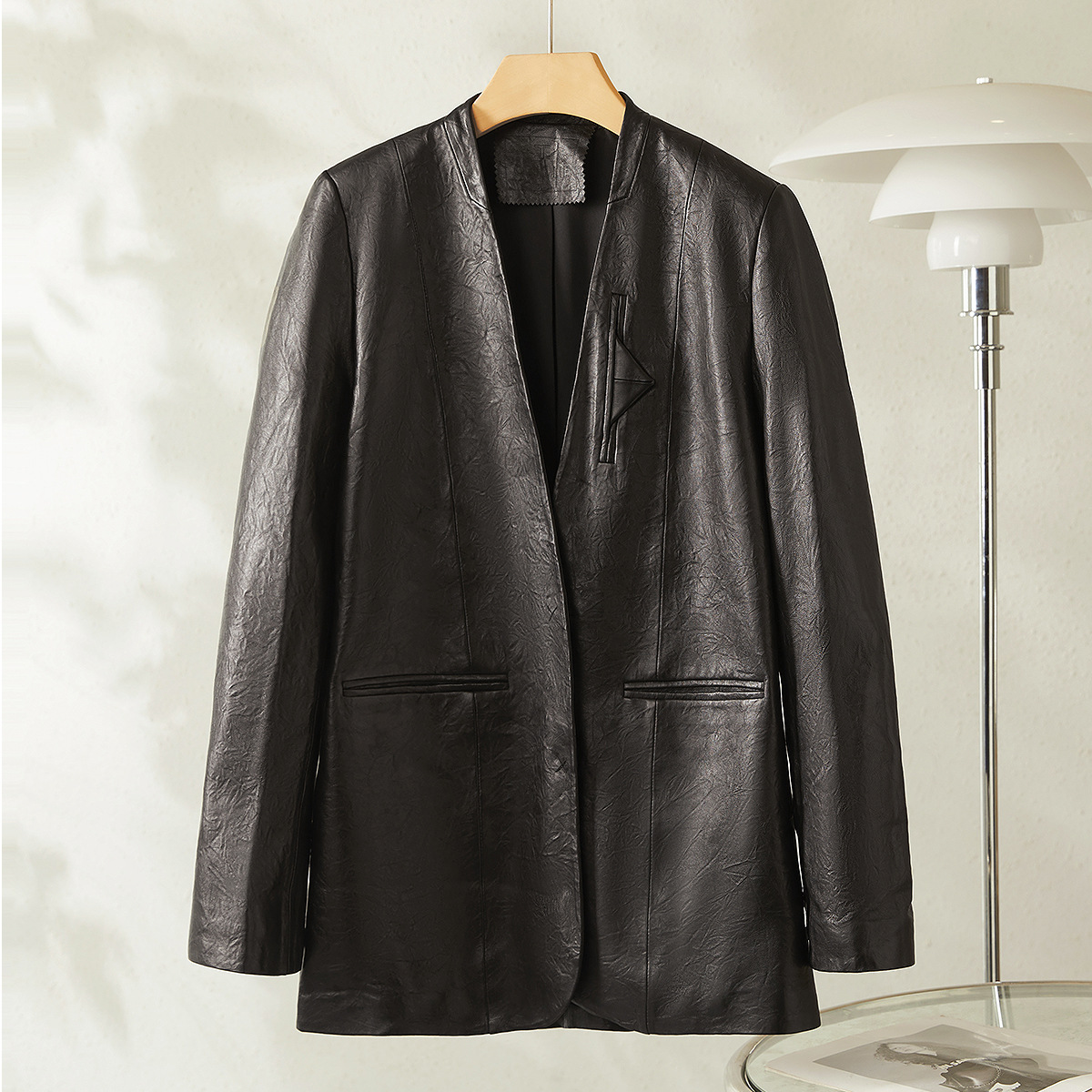Genuine leather coat for women autumn and winter new high-grade fashionable temperament pleated texture mid-length sheepskin coat
