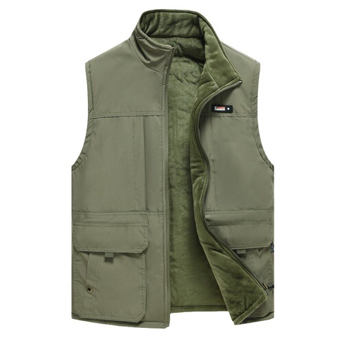 Men's velvet thick vest, large size, medium and old stand-collar vest, warm winter, multi-pocket lapel, casual household