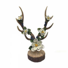 创意鹿角花朵艺术品家居装饰树脂工艺品客厅玄关酒柜摆件定制