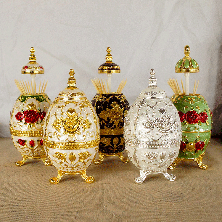 2021年新款直销电镀时尚家居牙签筒调味罐厨房三脚牙签筒玫瑰花