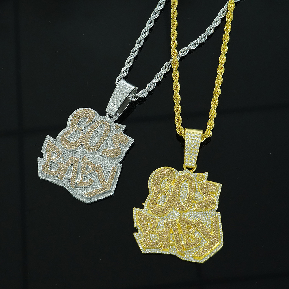 Moda europea y americana nueva fuente transfronteriza 80's Baby colgante de letras inglesas lleno de circón hip-hop pareja collar