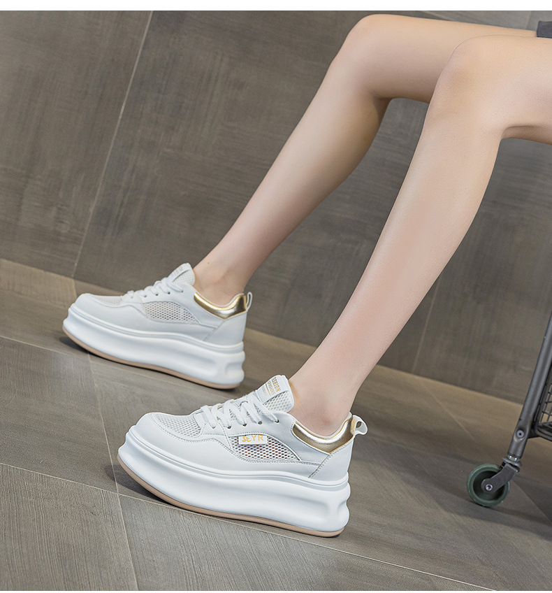 Giày sneaker nữ đế dày da PU trắng phong cách thể thao — Bạc 5056, Vàng 5056 chi tiết 20