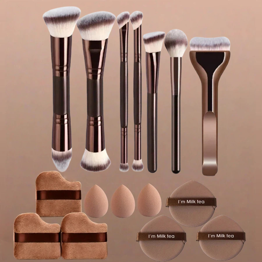 Juego de Brochas de Maquillaje de Doble Cabezal Plástico PS Maquillaje Facial para Maquillaje