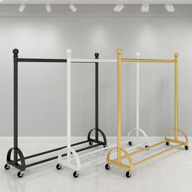 Clothing store hanger golden display rack women's clothing store shelf door sale clothing hanging pole floor type with wheels Clothing store hanger golden display rack women's clothing store shelf door sale clothing hanging pole floor type with wheels