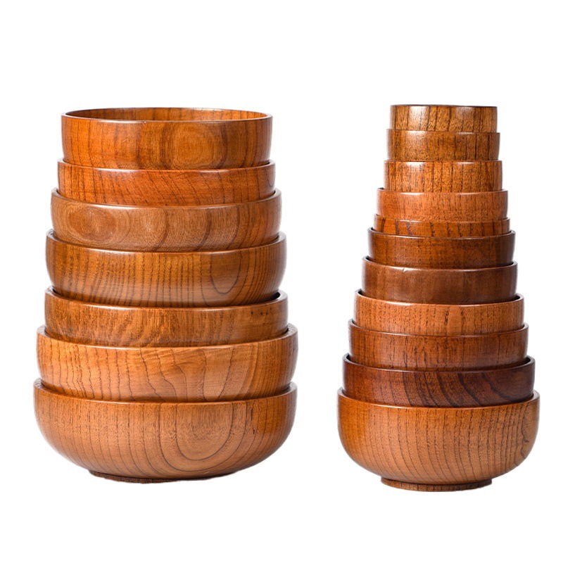 Fabricante en stock japonés hogar natural madera entera adultos niños tazón de fideos instantáneos arroz tazón amargo Jujube tazón de madera vajilla al por mayor