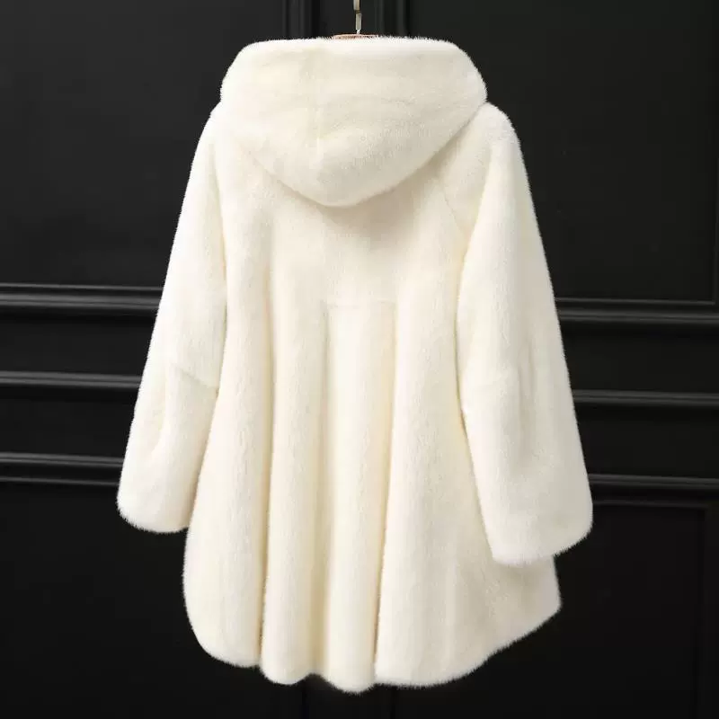 Верхняя одежда из искусственного норки, женская верхняя одежда средней длины с капюшоном из искусственного меха норки, имитация меха, 2022, свободная верхняя одежда с капюшоном из искусственного меха