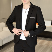 24年新款韩版小西装男青少年休闲拉链外套修身时尚单品西一件代发