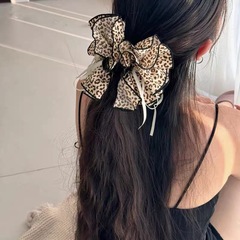 豹纹蝴蝶结抓夹女2025新款小众气质百搭高级感大号发量鲨鱼夹发饰