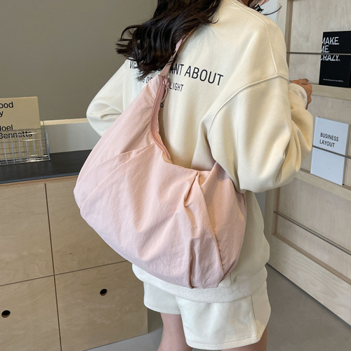 Korean Version Large Capacity Net Shoulder Bag 2024 New Pure Color Nylon Crossbody Bag Versatile Casual Pure Color Canvas Bag