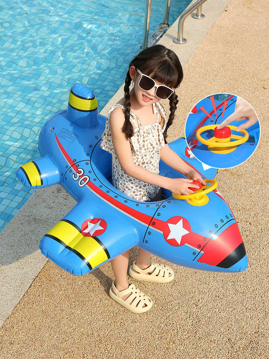 Nuevo asiento inflable para niños en forma de avión/barco, juguete acuático para exteriores con volante. image 4