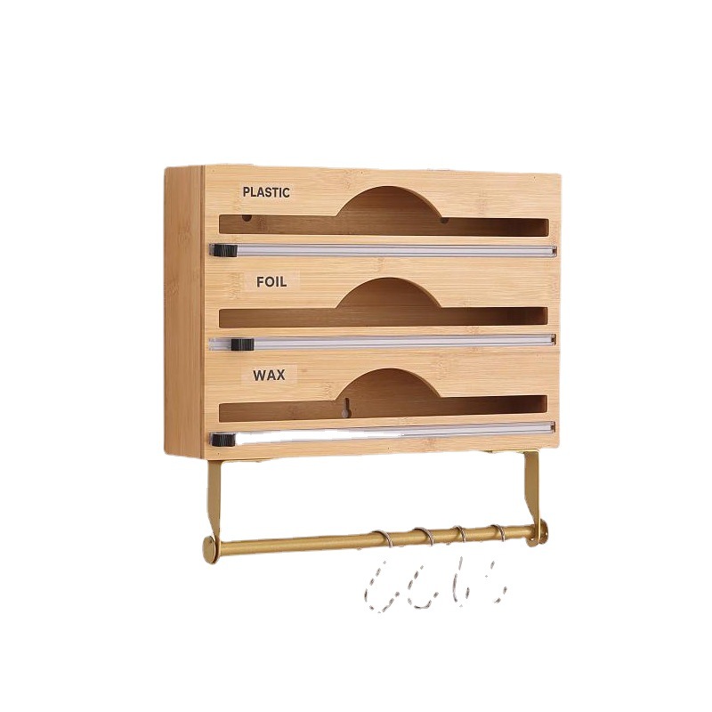 Envoltura de plástico de bambú caja de almacenamiento caja de corte de papel de aluminio caja de cortador de papel de cocina cajón de escritorio caja de almacenamiento de pared