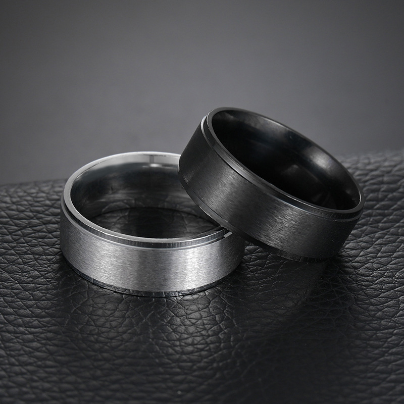 Stainless Steel Material Circle Pattern European And American Cross-border Wholesale Matte Black Plated Stainless Steel Simple Fashion Ring