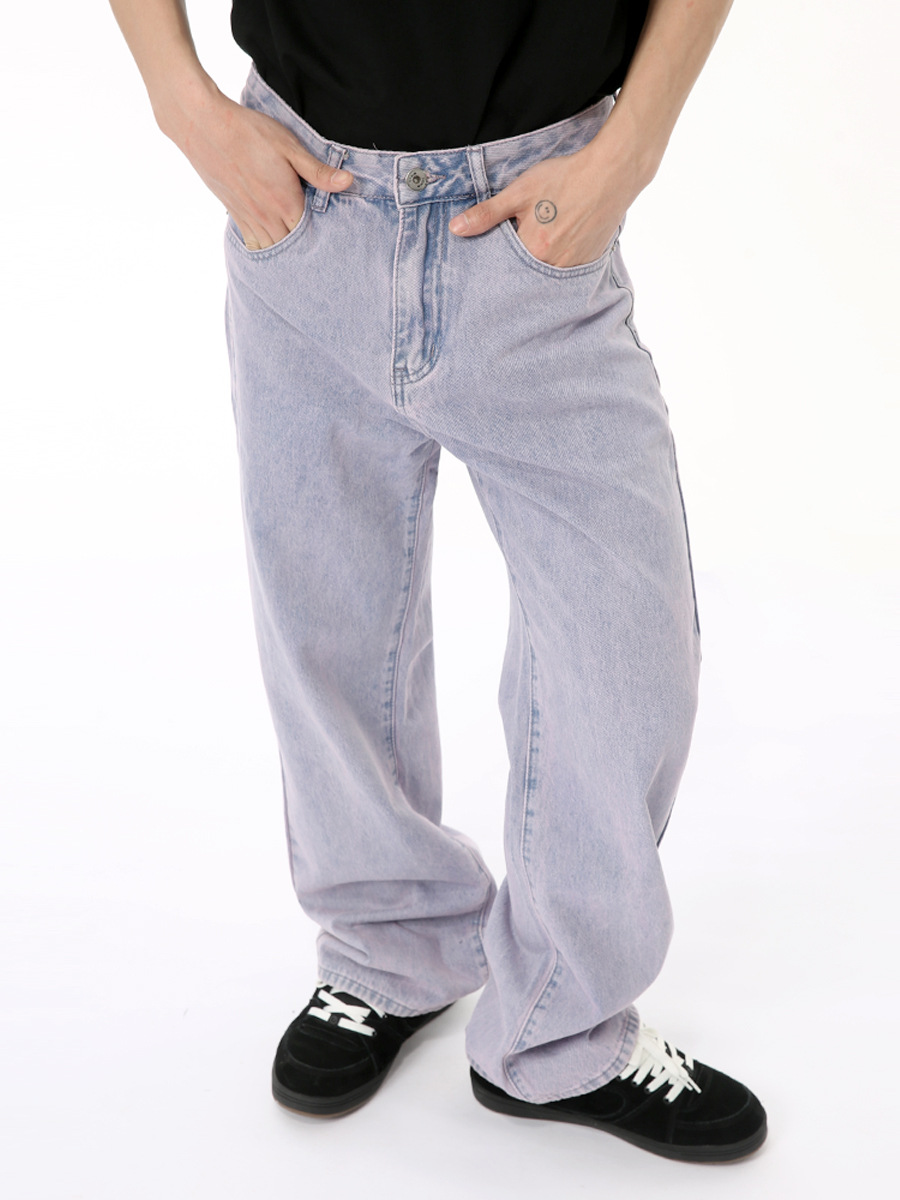 MTLCLOTHES Hombres| 2024 verano nuevo estilo americano de alta calle púrpura claro rectas sueltas jeans lavado con agua